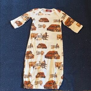 Milkbarn Baby Gown with Brown and Cream barn print